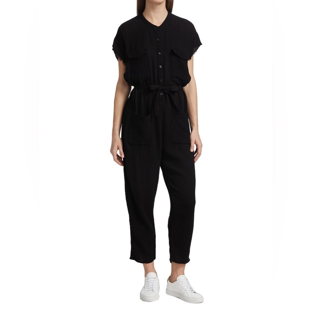 MONROW Cotton Gauze Relaxed-Fit Cap-Sleeve Jumpsuit size XL